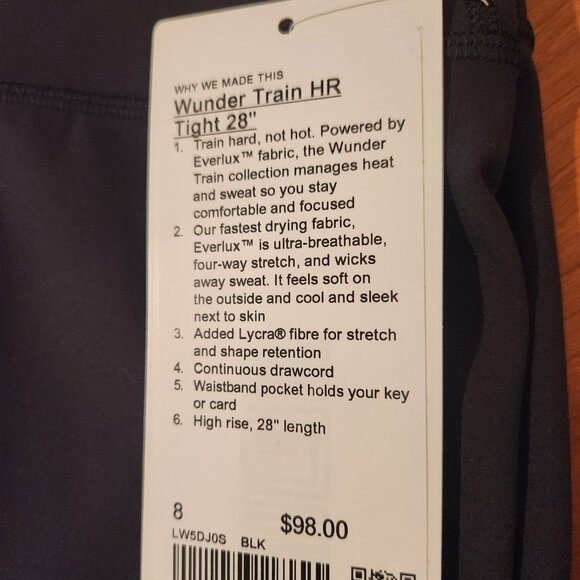 Wunder Train HR Tight 28" Black Size 8 - Picture 3 of 4